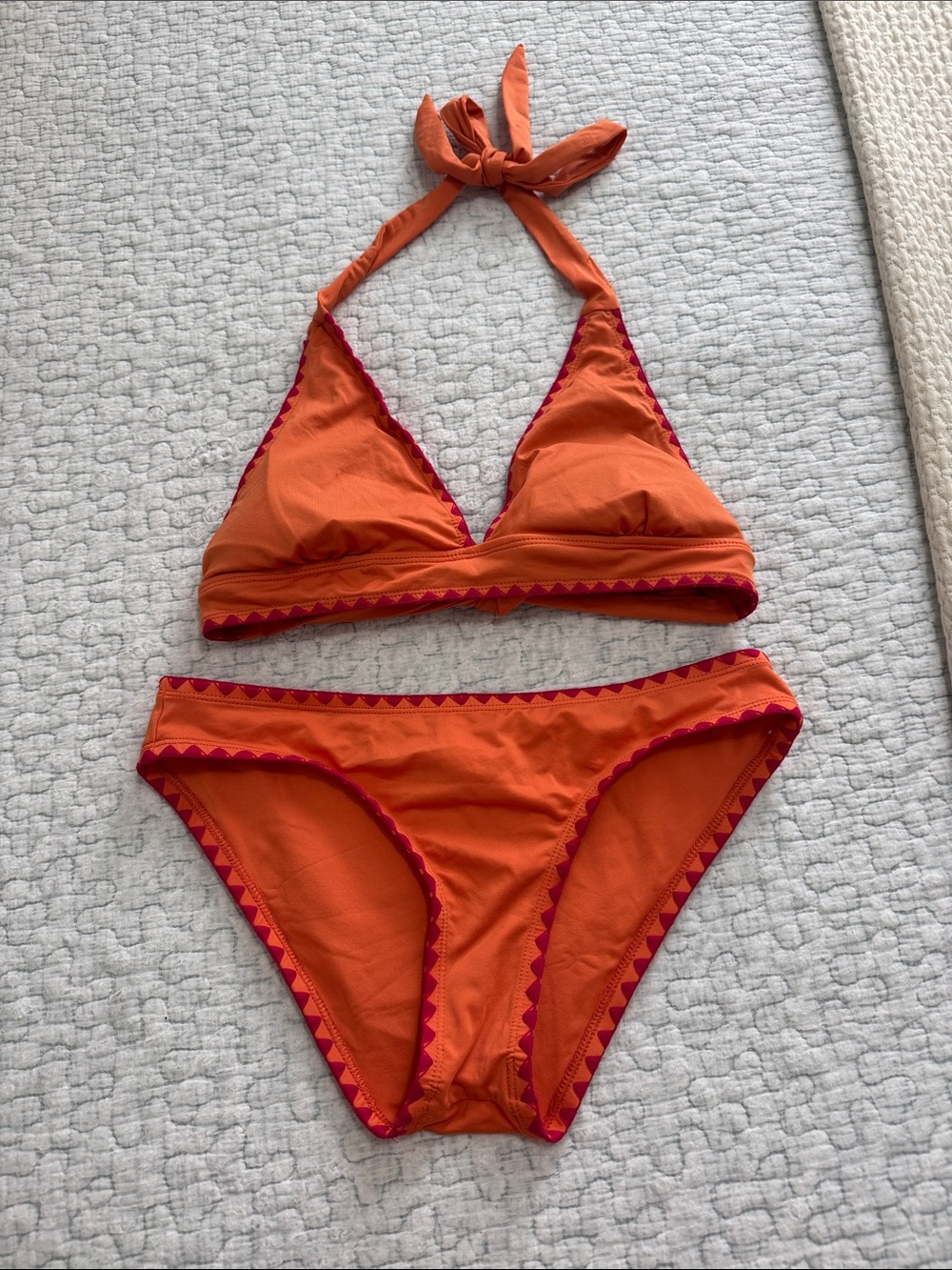 Lucky Brand Orange Bikini with Pink Trim Scalloped Edge